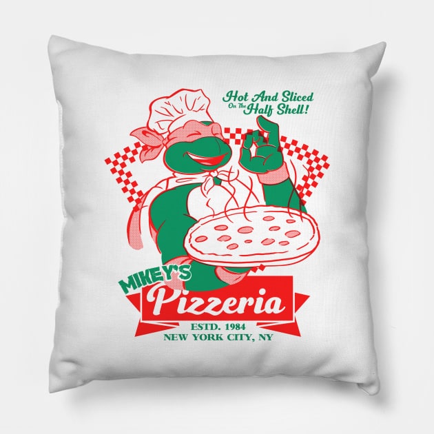 Mikey's Pizzaria Pillow by elblackbat