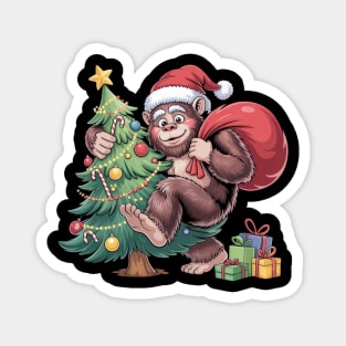 Festive Christmas Gorilla with Santa Hat and Sack Magnet