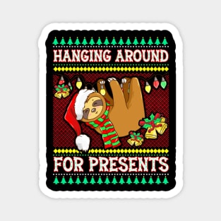 Funny Christmas Sloth Hanging Around For Presents Xmas Gift Magnet