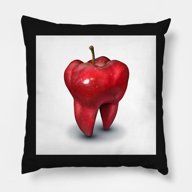 Dentist Dental Health Concept as an apple shaped as a molar tooth Pillow by lightidea