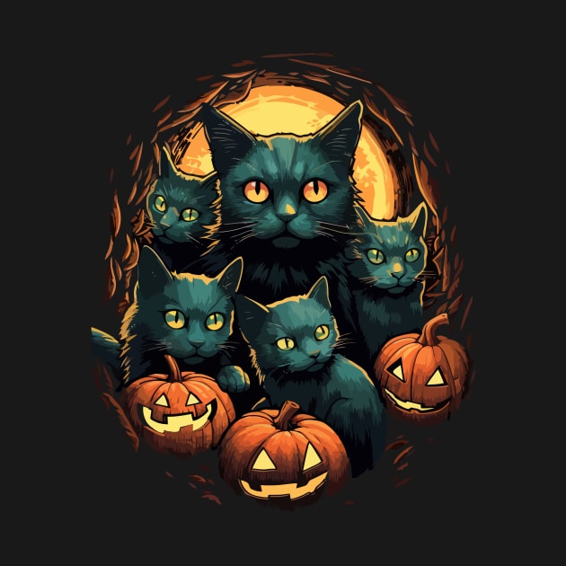 Halloween Scary Black Cats Cute Pumpkin by Ramadangonim