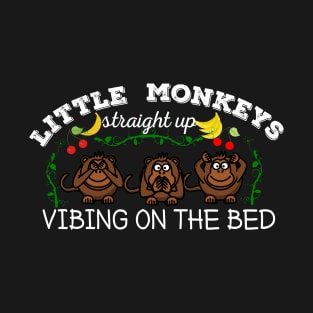 Little monkeys vibing on the bed T-Shirt