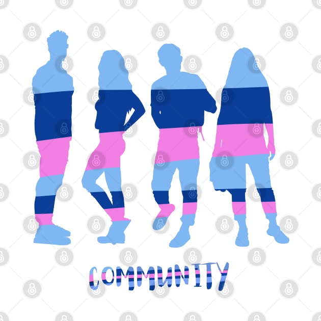 Community. Silhouettes of young people, women and men by KateQR