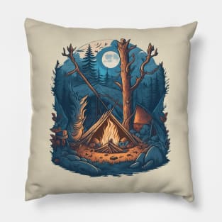 Night Camp in The Forest Pillow