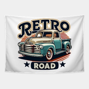 Classic vintage pickup truck, Retro Road Tapestry