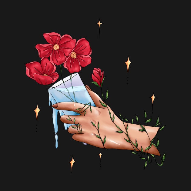 Aesthetic hand and red flowers by Nindy Po