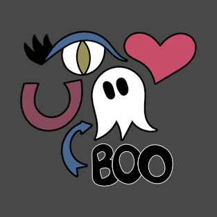 Cute Eye Love You Boo Cartoon Text Art T-Shirt