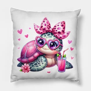 Valentine Turtle Drinking Ice Cream Pillow