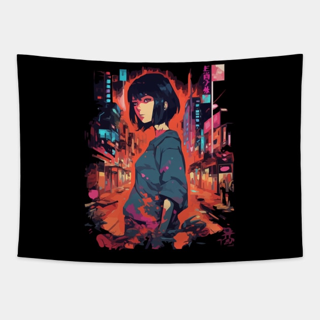 Cyberpunk Anime Aesthetic in Tokyo Japan Tapestry by Pixy Official