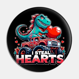 I Steal Hearts Valentines Day Dinosaur Pin