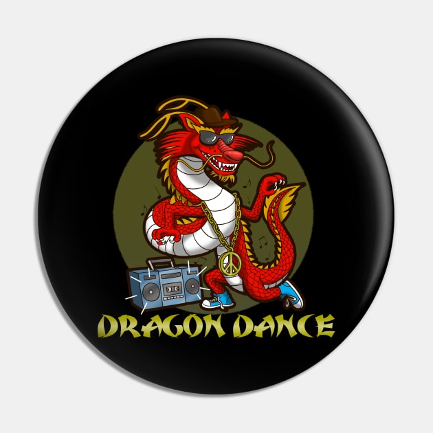 Funny Cool Cute Dancing Dragon Retro 80's 90's Music Boombox Urban Chinese New Year 2024 Cartoon Pin by BoggsNicolas