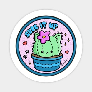 Left chest “Succ It Up” Kawaii Succulent Cat Cactus Magnet