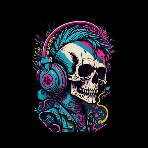 Skull with headphones by lkn