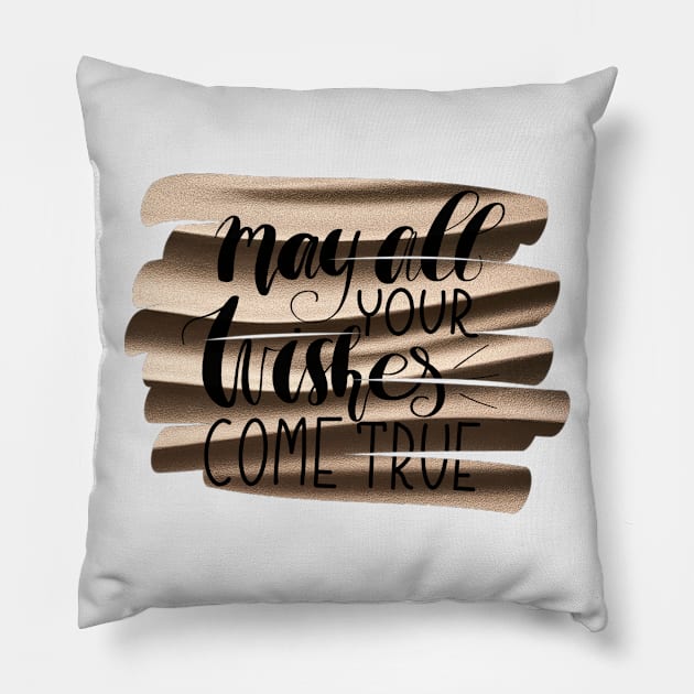 Happy New Year Merry Christmas Happy Holidays May all your wishes come true black gold elegant design Pillow by AGRHouse