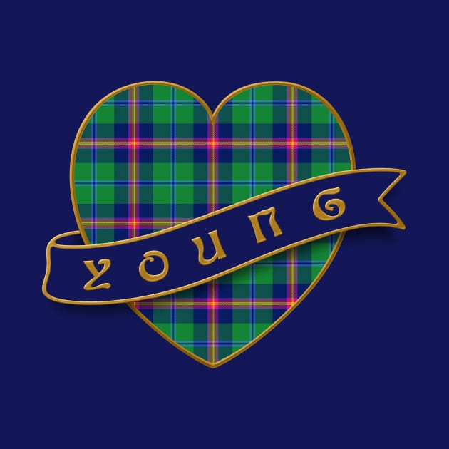 The YOUNG Family Tartan - Retro Heart & Ribbon Family Insignia by Plaidify