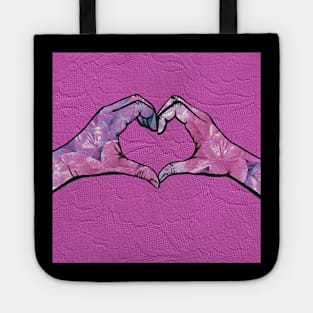 Heart Hands on Pink Lace Background Tote