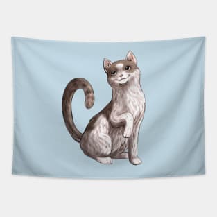 White and Gray Calico Cat Pet Portrait Tapestry