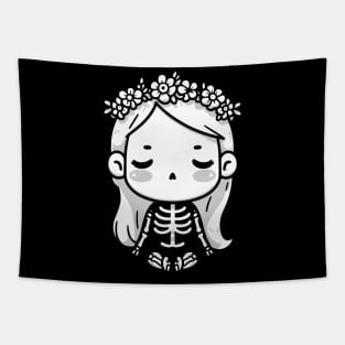 Cute Kawaii Girl in a Skeleton Costume and Doing a Yoga Pose | Skeleton Design Tapestry