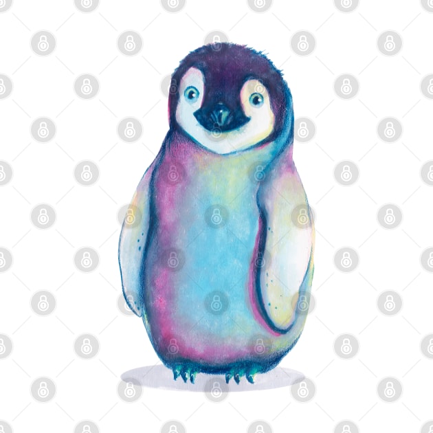 Colorful chubby penguin, watercolor art by KookyAngie