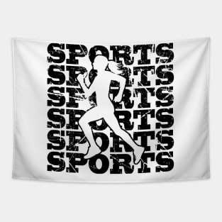 Sports Woman with distressed black text Tapestry