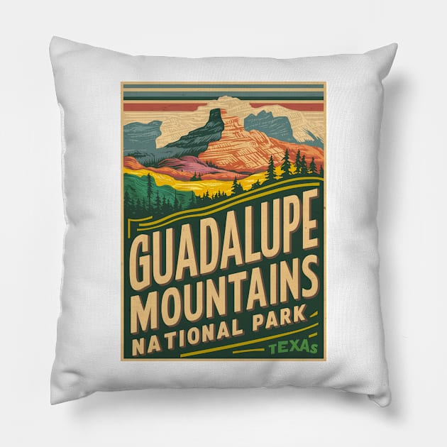 Vintage Guadalupe Mountains National Park Pillow by Perspektiva