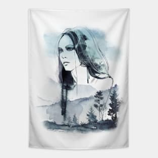 watercolor forest woman Tapestry