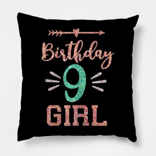 Birthday 9 Girl Cute Birthday 9th Birthday Party Pillow