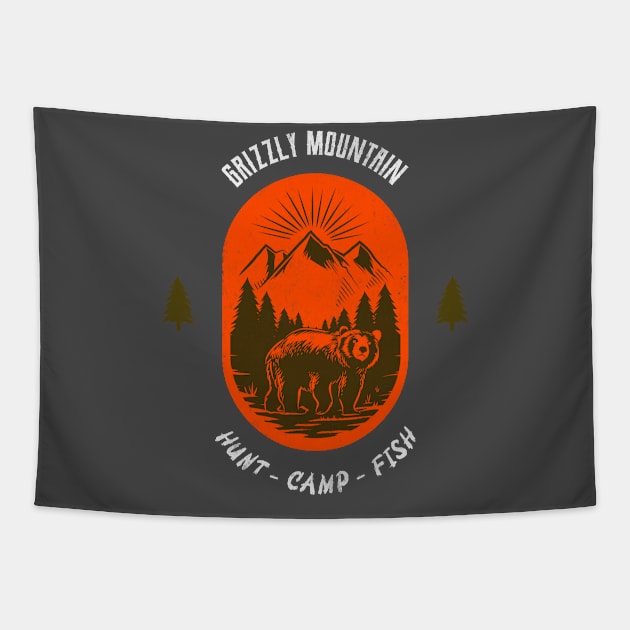 Grizzly Mountain Hunt Camp Fish - Red V2 Tapestry by Tip Top Tee's