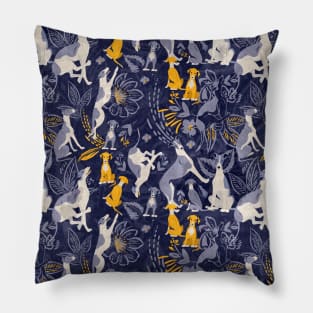 Greyhound blue and yellow pattern Pillow