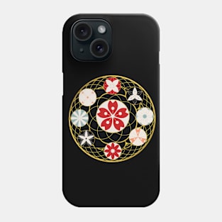 Japanese Holy Flowers in Golden Circle Phone Case