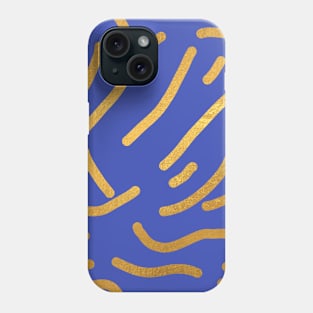 Indigo Blue Gold colored abstract lines pattern Phone Case