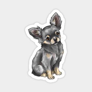 Long Haired Chihuahua | Blue and Tan | Cute Dog Art Magnet