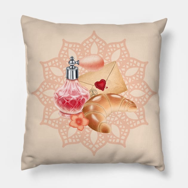 Breakfast in Paris Pink Pillow by DeneboArt