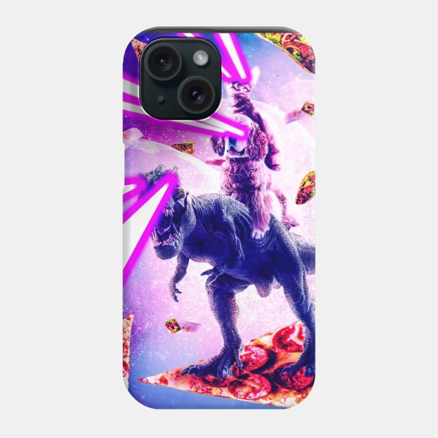 Laser Eyes Space Cat Riding Dog And Dinosaur Phone Case by Random Galaxy