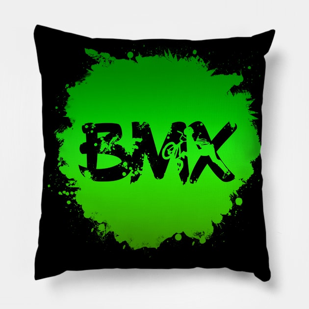 Grunge BMX Splatter for Men Women Kids & Bike Riders Pillow by Vermilion Seas