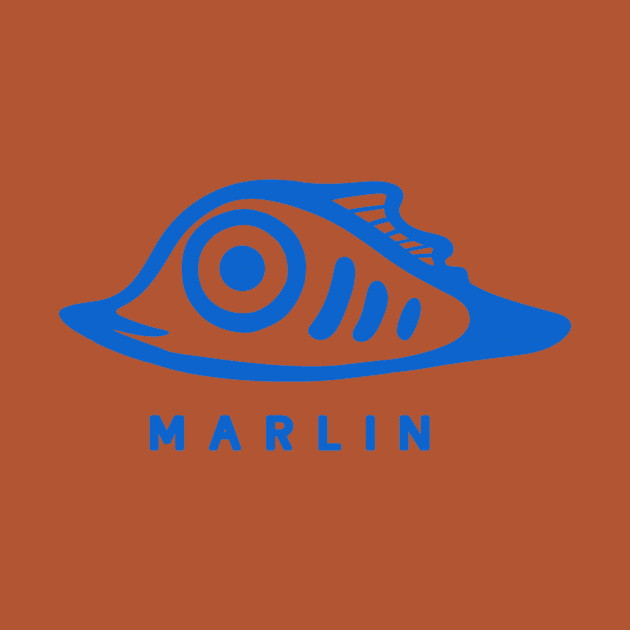 Art of a very small and cute marlin fish. Minimal style in blue ink by croquis design