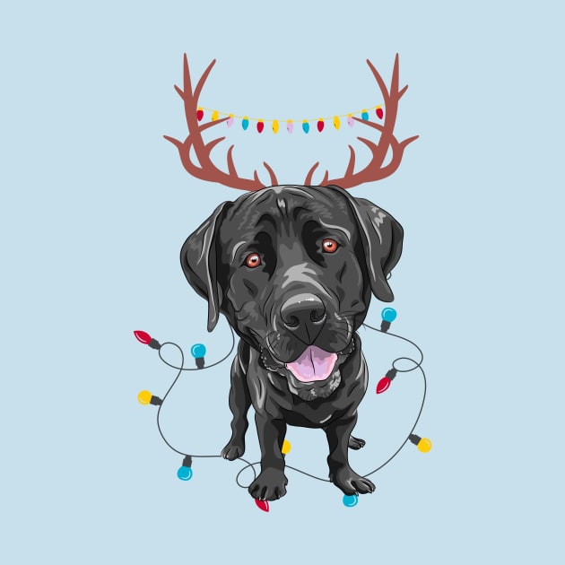 Labrador Retriever with Reindeer Ears and Christmas Lights by Seasonal Dogs