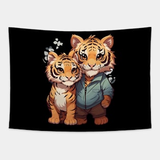 Cute Adorable Chibi Tiger Couple Design Tapestry