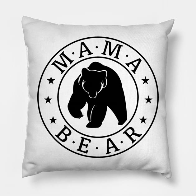 Mama Bear Black Pillow by Penciligram