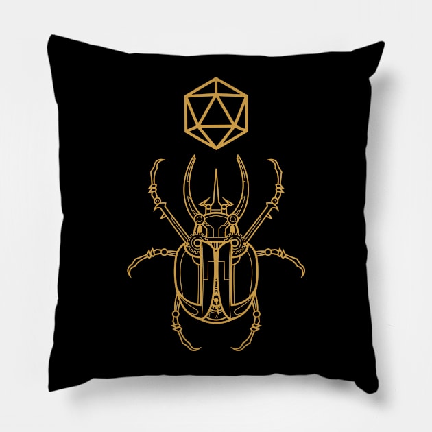 Polyhedral D20 Dice Scarab Beetle Hieroglyphs Tabletop RPG Addict Pillow by pixeptional