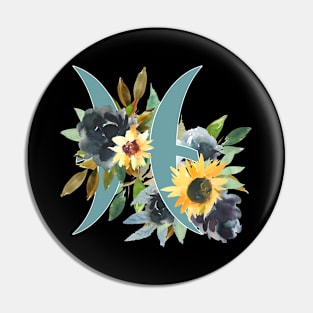 Pisces Horoscope Zodiac Blue Sunflower Design Pin