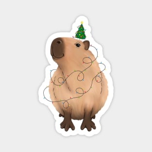 Christmas light up Capybara with string lights and a tree hat Magnet