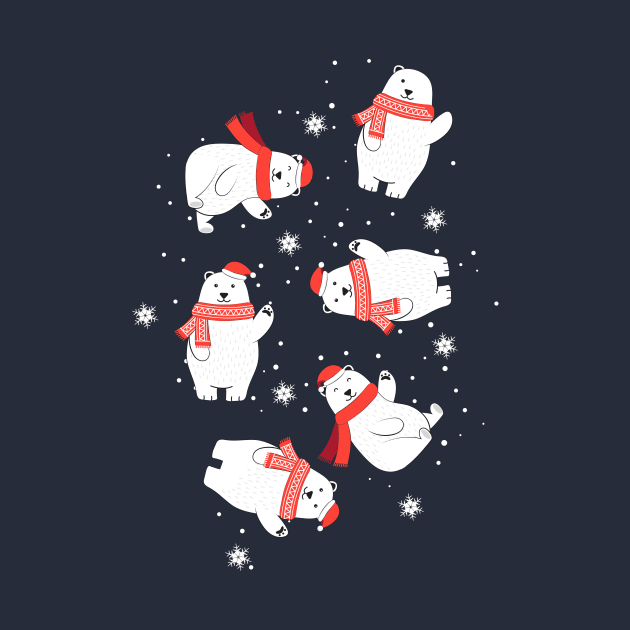 A happy go lucky Christmas polar bear in a pretty red scarf and santa hat - Happy Christmas and a happy new year! - Available in stickers, clothing, etc by Crazy Collective