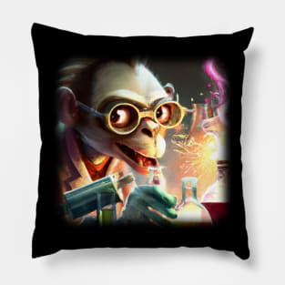 Mad monkey scientist experimenting Pillow