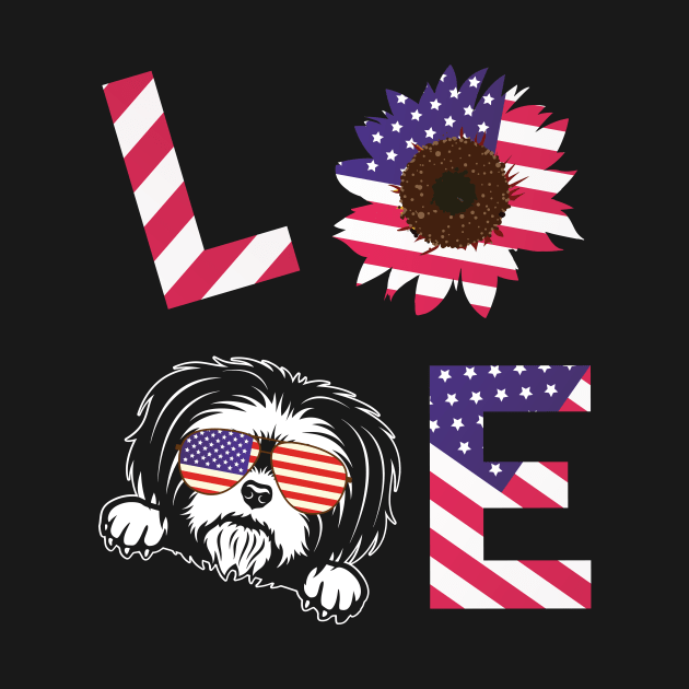 Cool US Flag Sunflowers Glasses Dog Face LOVE Shih Tzu Dog Americans Independence USA July 4th Day by Cowan79