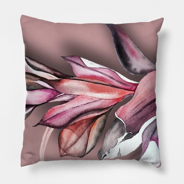 Red tropical leaves Pillow by Art by Taya 