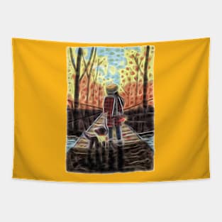 Autumn Walk with the Dog Tapestry