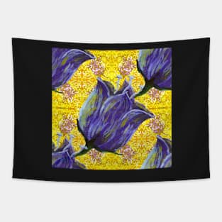 purple tulip on yellow with swirls and dots pattern Tapestry