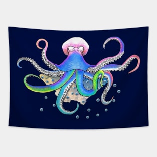 Trippy Octopus On Cloud Raining Eyeballs Tapestry