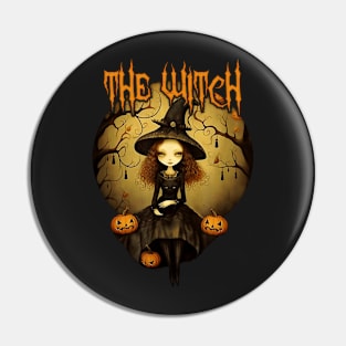 Vintage Halloween Cute Witch Black Cat The Wich Pin